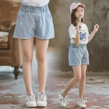 Летние Короткие джинсы для девочек; повседневная одежда для маленьких детей; свободные джинсы с эластичной резинкой на талии для девочек; широкие шорты; Vestidos