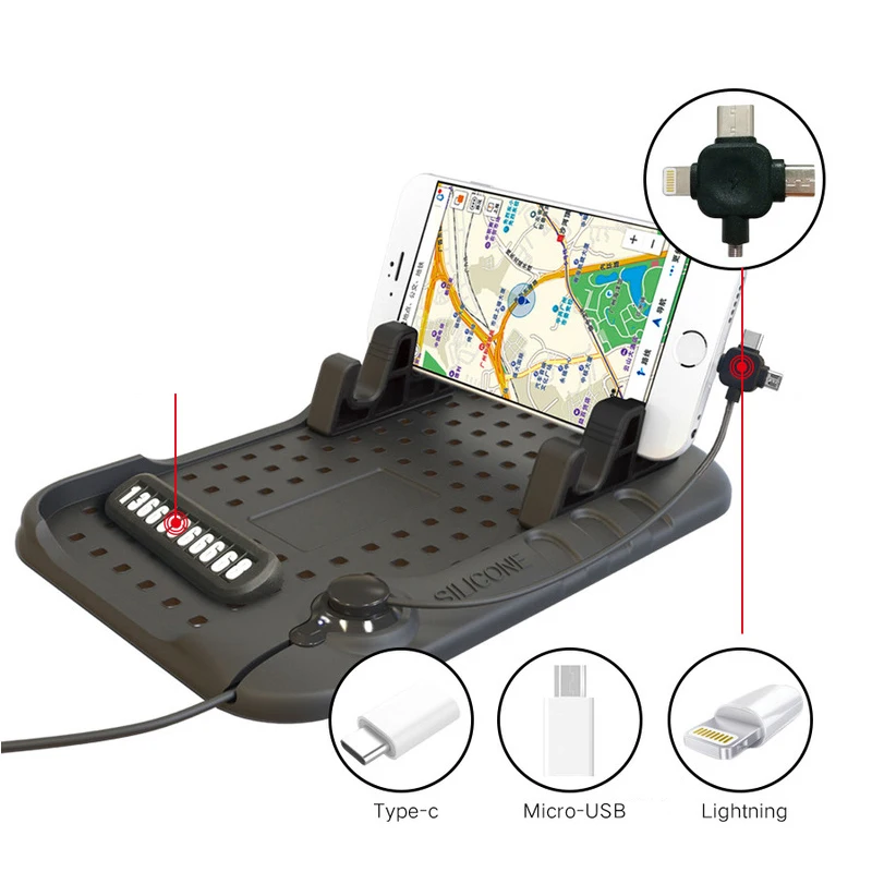 

Silicone Car Phone Holder Adjustable Bracket GPS Charging Car Dashboard Holder with Magnetic USB Data Cable with Phone Number