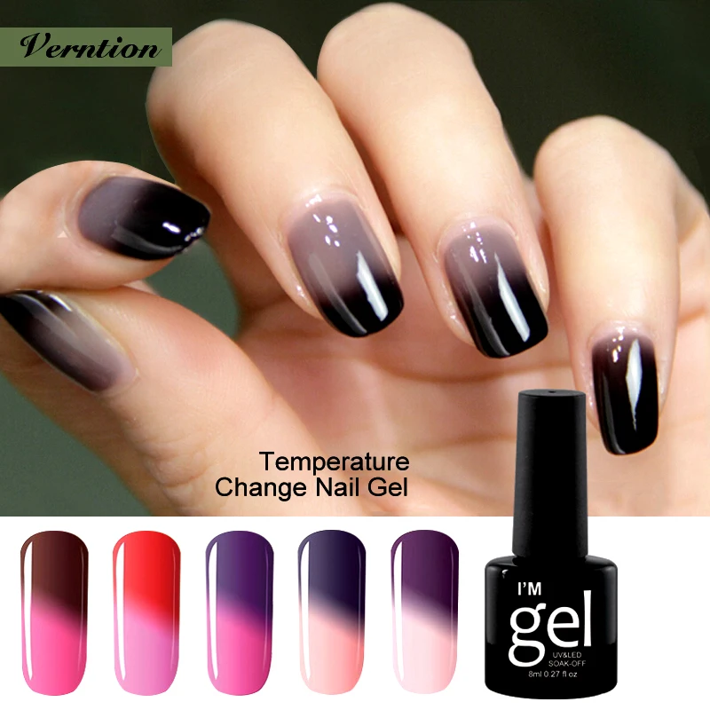 

Verntion Red Glitter Cat Eye&Temperature Chaging Nail Varnish Shiny 51Colors Soak UV Gel Color Change Chameleon Gel Nail Polish