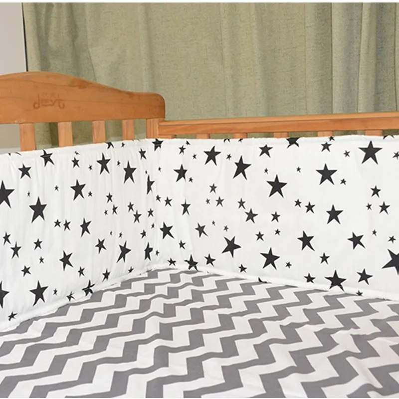 120*28cm(1pcs bumper only)Bumpers In the Crib For Newborn Cotton Linen Cot Bumper Baby Bed Protector Grey stars baby bed bumper