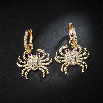 

Top Quality Fashion Micro Pave Premium Zircon Crystals Gold Sea Crab Pendant Earrings For Women Vintage Jewelry