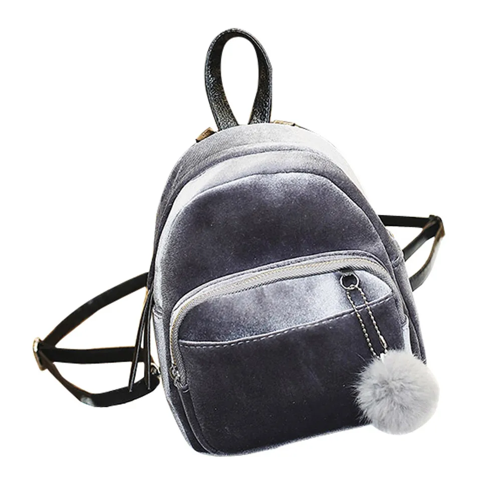 Рюкзак женский мини меховой мяч рюкзаки модная сумка на плечо Твердые Женские девочки дорожные школьные сумки рюкзак женский