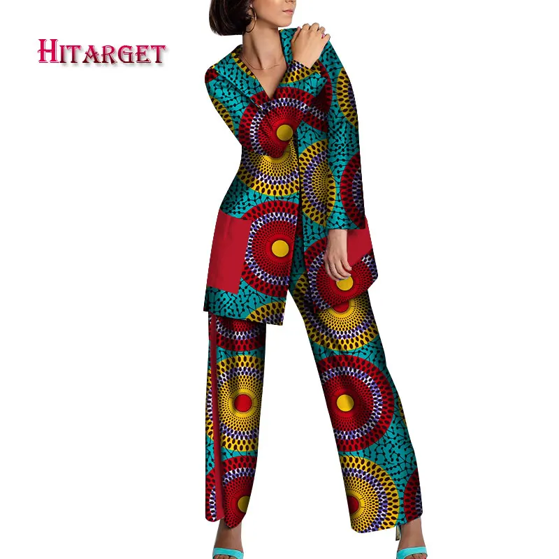 

african print suit top+pants set beautiful lady dashiki african clothes with plus size 100%wax cotton Costume Customized WY3448