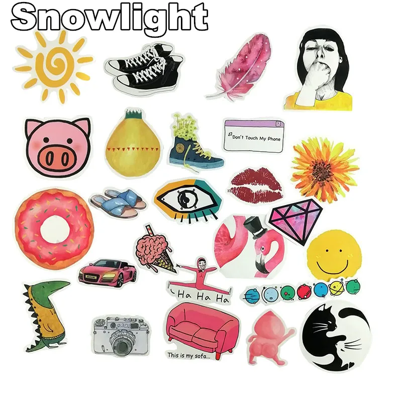 50Pcs/Set Fashion Pink Cartoon Style Personality Doodling Stickers For Laptop Luggage Snowboard Bicycle Skateboard Sticker