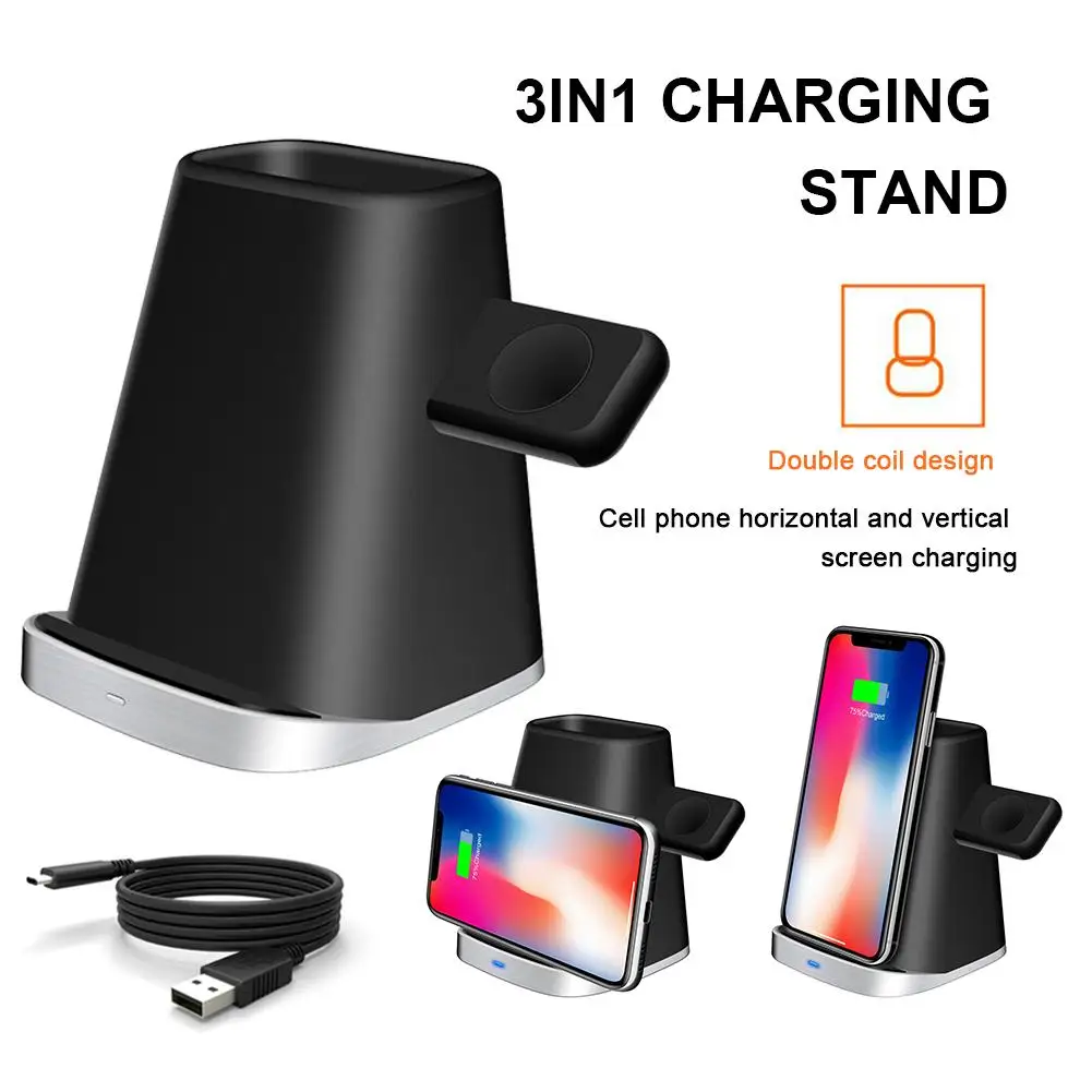 Новые 3-в-1 Подставка для зарядки для IWatch iPhone airpods Зарядное устройство Держатель для док-станции силиконовые быстрой зарядки высокое