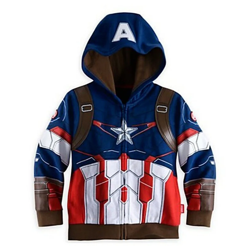 

Boy Girl Spring Autumn Long Sleeve Cartoon Jacket Captain America Hulk Baby Kids Zip Hooded Coat Clothes 6 7Y Children's Costume