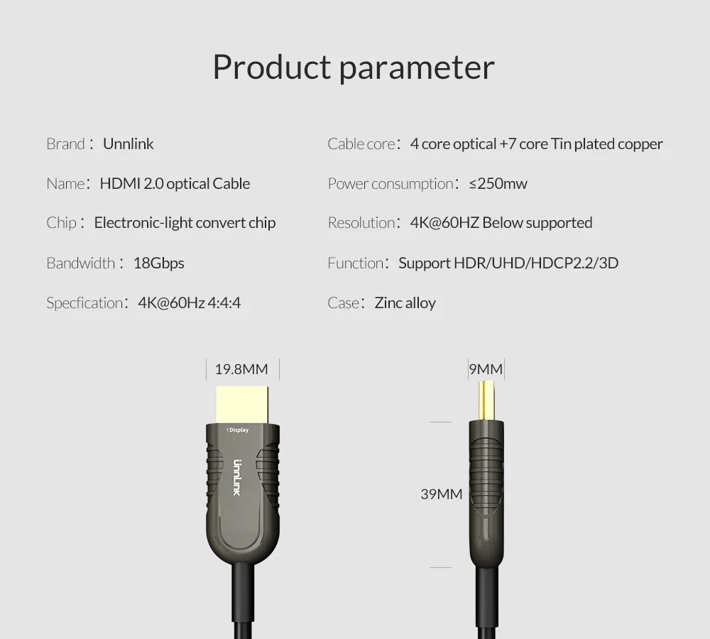 Unnlink HDMI 2,0 кабель с длинной передачей без потерь UHD 4 k@ 60Hz HDMI кабель волоконно-оптический кабель 10 м 20 м 25 м 30 м 40 м 50 м 60 м для ТВ