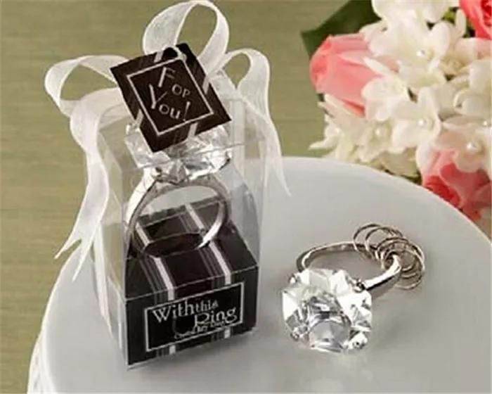 Wholesale 50pcs/lot Ring Diamond Keychain Wedding Favors and giftsin