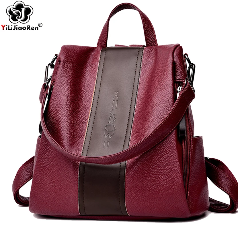 

Fashion Panelled Antitheft Backpack Women 2019 Luxury Brand Leather Backpack Female Large Capacity School Bag Mochila Feminina