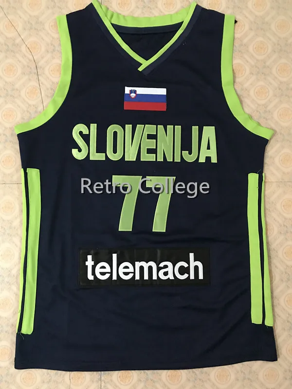 

#77 Luka Doncic slovenija telemach men's White bule basketball jerseys Embroidery Stitched Customize any number and name