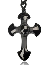 Wholesale Natural Black Obsidian Carved Cross Lucky  pendant free beads necklace for woman man Hand carved Pendants Jewelry