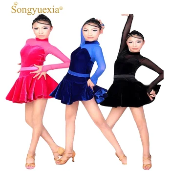 

Girls' Latin Dancing Dress New Pattern Practice Latin Dancing Show Clothing with Long Sleeves 3colors