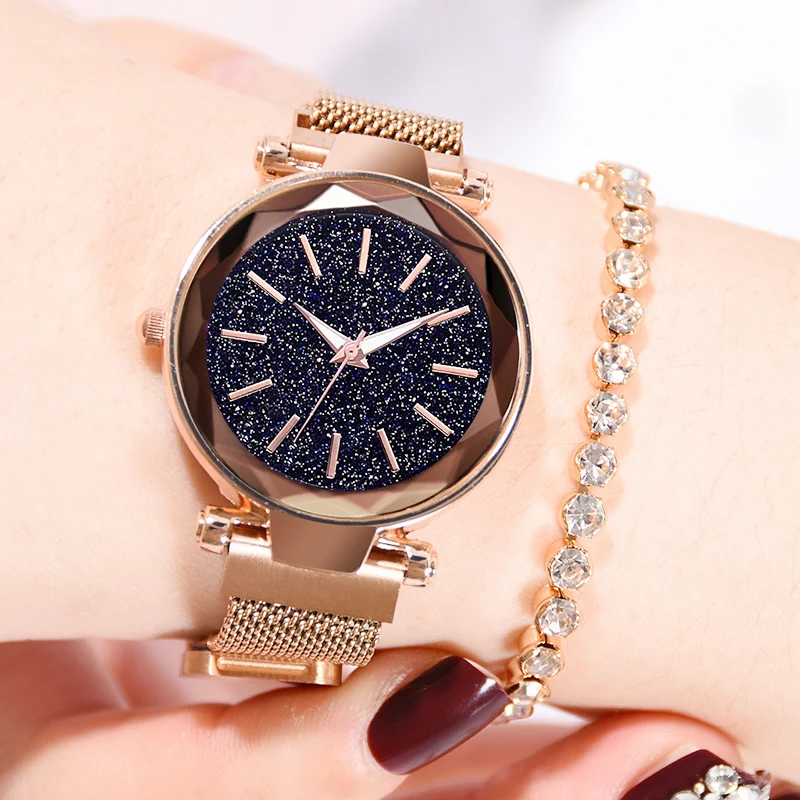 

Luxury Rose Gold Women Watches Minimalism Starry Sky Ladies Magnet Buckle Clock Fashion Casual Female Wristwatch Gift for Wife