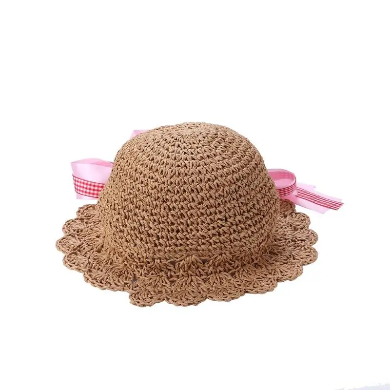 Summer Straw Hats Cute Princess Cap Sun Hat Basin Cap Photography Props Fashion and straw Breathable and sunshade Girls - Цвет: Light Brown