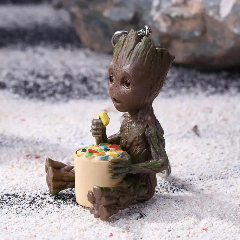 Baby Groot фигурки, игрушка, брелок для ключей, украшение для дома, Милая модель, игрушка для детей, мультяшное дерево, человек, брелок, Автомобильный подвесной декор, брелок