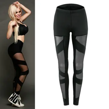 

legging women mesh splice fitness slim elastic legging Calzas Deportivas Mujer