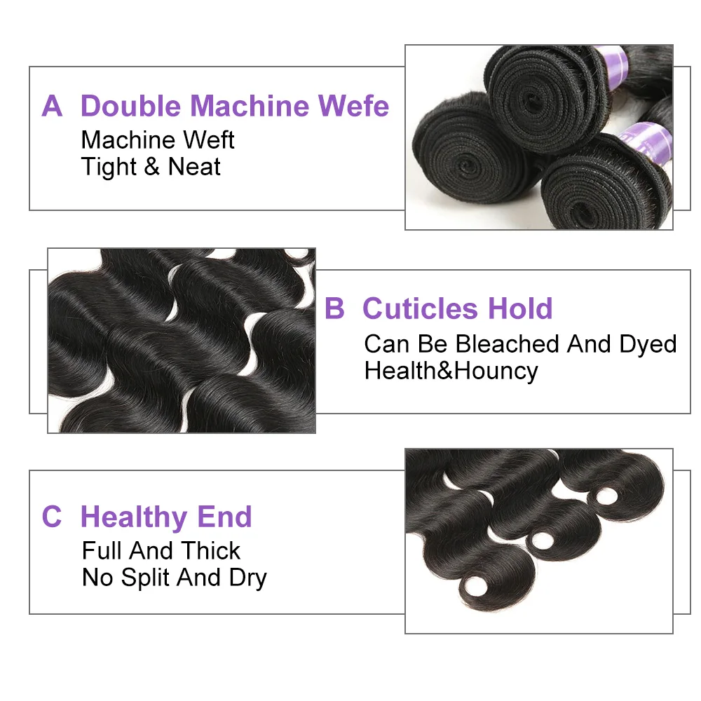 Alimice Malaysian Body Wave Hair Bundles 3 Bundles Deal 8-28 inch Non Remy Hair Weave Bundles 100% Hair Extensions Human Hair  (4)