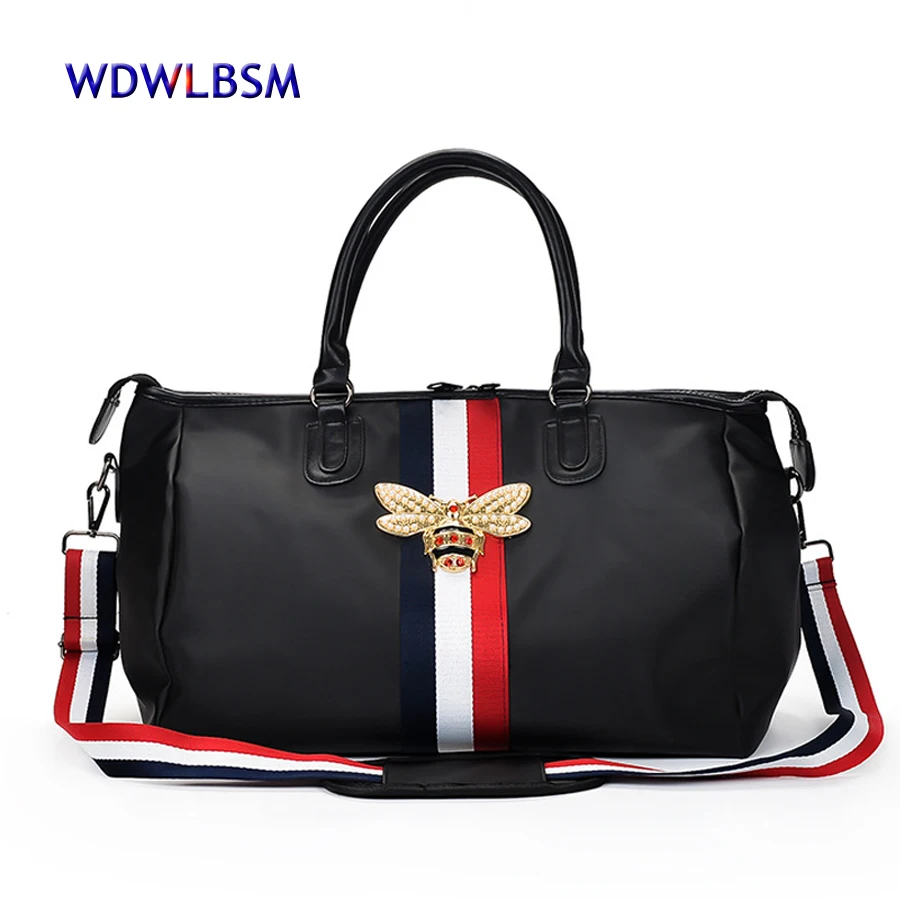 

Leather Brand Travel Duffle Bags WaterProof Large Capacity Hand Luggage Traveling Bee Bag Fashion Women Weekend Handbags 2019