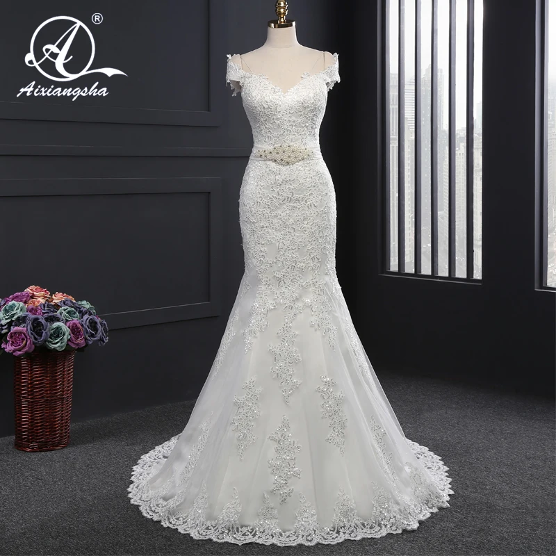 

2018 Elegant New Arrival Wedding Gowns Bridal Wedding Dress Bride Vestido de noiva Mermaid Sweetheart Short Sleeves With Train