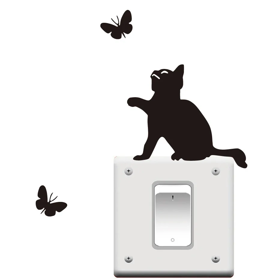 Cat and Butterfly Light Switch Wall Stickers For kids Room Home Decor Wall Decal 