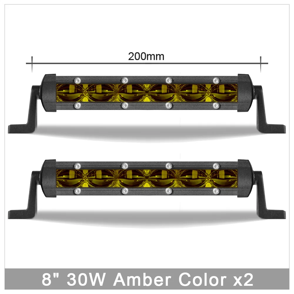 6D 8 дюймов 30 Вт 60 Вт Тонкий Мини светодиодный светильник бар однорядные Barra светильник s для 4X4 внедорожных Грузовиков Лодка Авто дневные ходовые огни, противотуманная фара 12V 24V янтарная - Цвет: 30W Amber x2