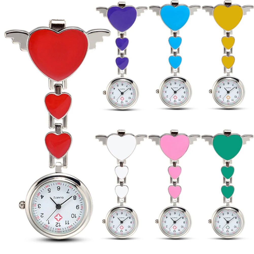 

Fashion Women's Love Heart Wings Quartz Clip-On Fob Nurse Hanging Pocket Watch