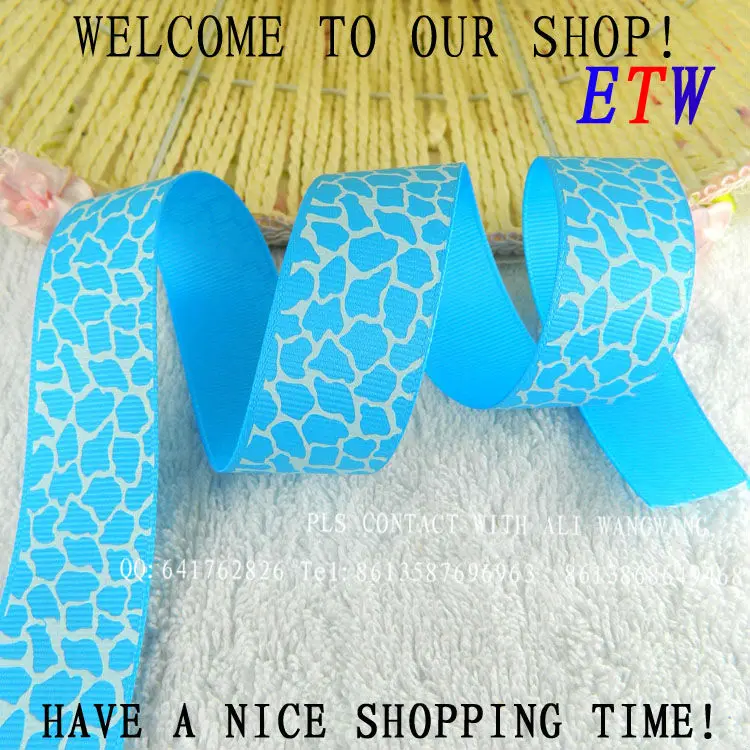 

Free shipping 1''(25mm) 20 yards New Arrival Polyester Grosgrain Ribbon Sea Blue Leopard ribbon animal printed DIY Material