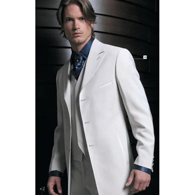 Fashion High quality Three Buttons White Groom men suit Tuxedos Peak Lapel Wedding Mens Bridegroom Suits (Jacket+Pant+vest+tie) | Мужская