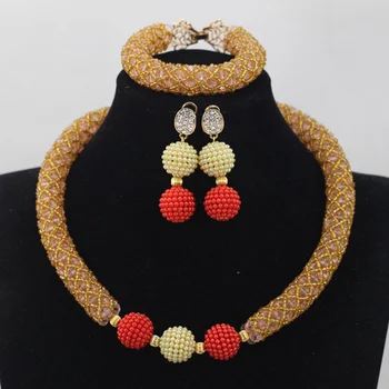 

Champagne/Peach Crystal Bridal Jewelry Sets New Nigerian Wedding African Beads Jewelry Set Christmas Gift Free ShippingABL969