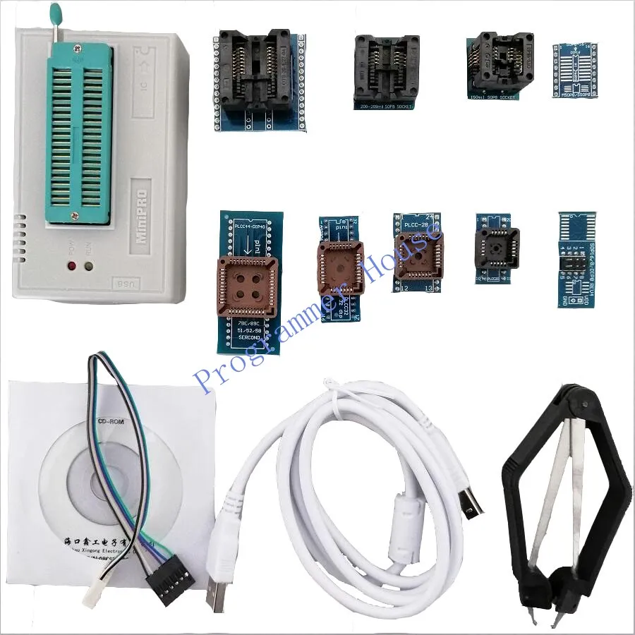 

V8.11 Original minipro TL866II Plus TL866A TL866CS USB Universal BIOS nand flash 24 93 25 mcu Programmer+10 Adapters+SOIC8 clip