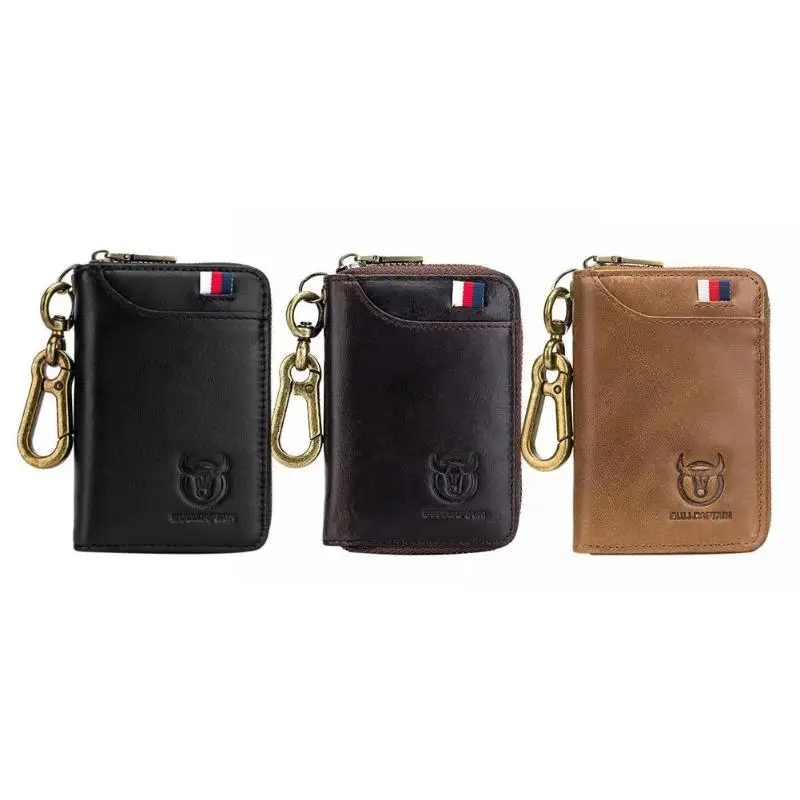 Оригинальный кожаный бумажник BULLCAPTAIN для ключей для мужчин, винтажный кошелек из мягкой кожи для автомобиля, кошелек на молнии, 2019