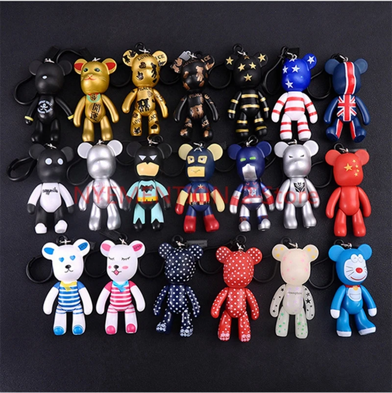 

100pcs/Lot Night Lights bear keychain Cartoon bear Key Chain Car Key Holder HandBag Pendant Noctilucence Bear Keychain Panda