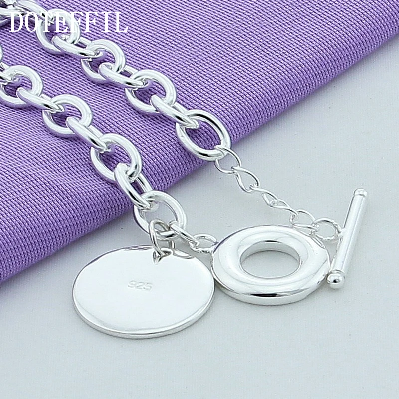 DOTEFFIL 925 Стерлинговое серебро подвеска круглая бирка браслет OT пряжка для женщин