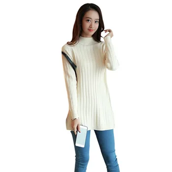 

2018 Autumn Women Long Sweater Outerwear New Style Fashion Half-neck Pullover Hem Split Tees Casual Solid Female Sweater