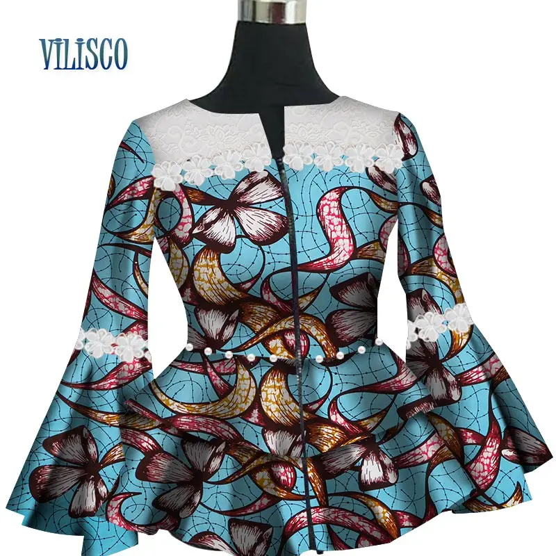Модное подгонянное кружевное цветочное пальто с жемчугом Vestidos Высокая талия африканская восковая печать пальто для женщин Африканский стиль Одежда WY3118