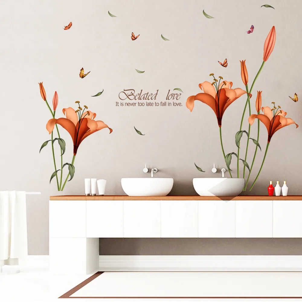 

Creative PVC Wall Stickers Flower Butterfly Decals for Living Room Bedroom TV Wallpaper Large Removable DIY Art Home Decoration