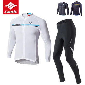 

Santic Cycling Jersey Set Men Pro Team Bike Bicycle Jersey Long Sleeve 4D Pad Breathable Cycling Clothing Set Ropa Ciclismo