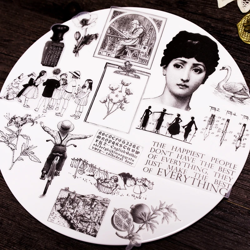

55pcs/Set Vintage Ladies Black White Vellum Paper Stickers for DIY Scrapbooking Happy Planner Card Making Journal Project