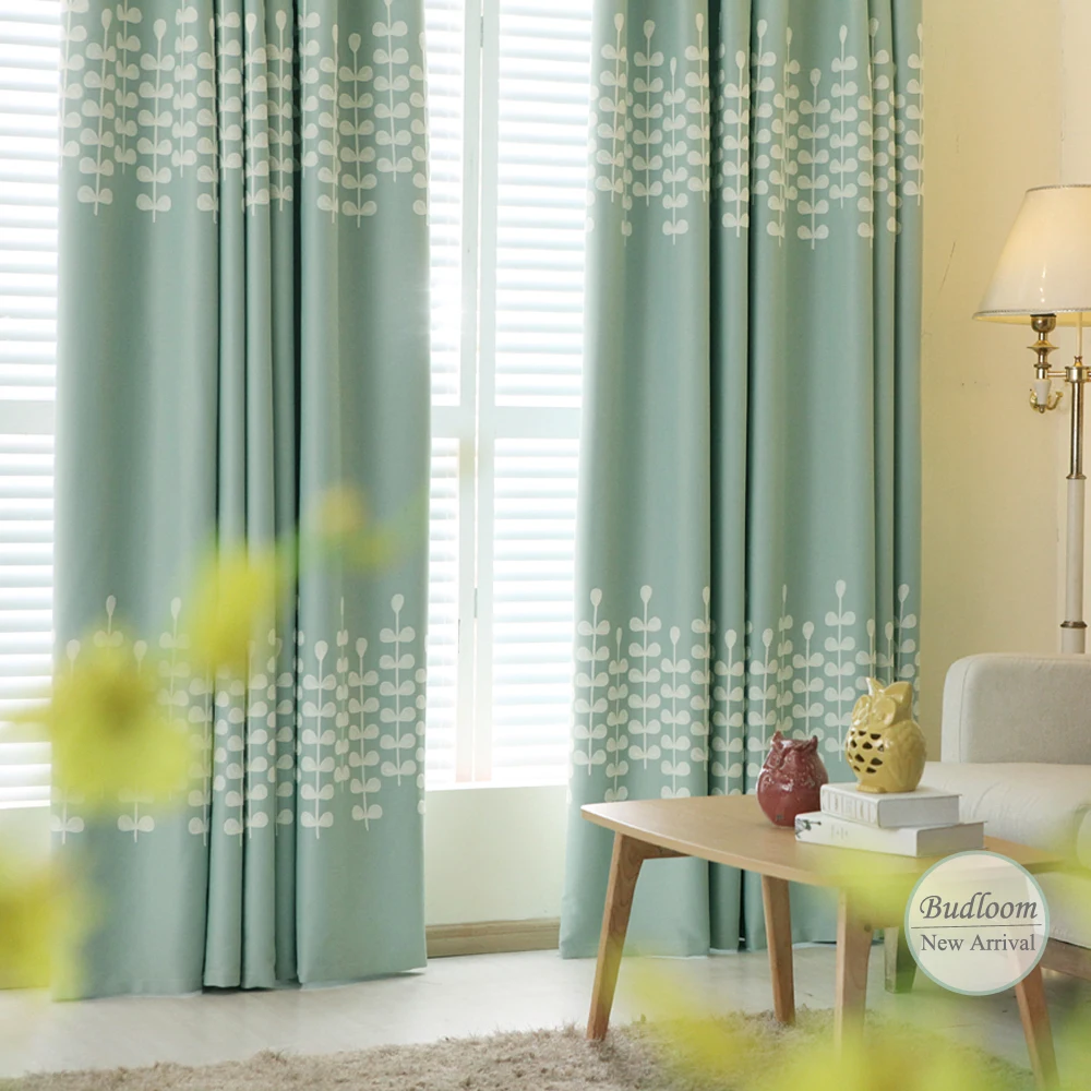 

Modern Solid Leaves Embroidered Mint Blackout Curtains For Living Room Window Drapes For Bedroom Ready-made Curtains
