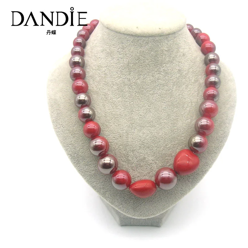 

Dandie Red Silver Bead Red LoveAnd Acrylic Bead Necklace For Women, Fashionable Popular Simple Design Jewelries