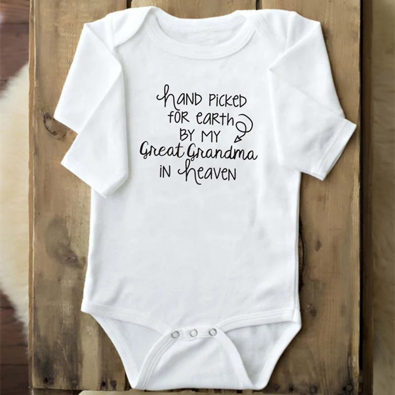 

0-24M Baby Summer Bodysuits Cotton Fashion Newborn Jumpsuits Hand Picked For Earth By My Grandma Latters Print Children Clothes
