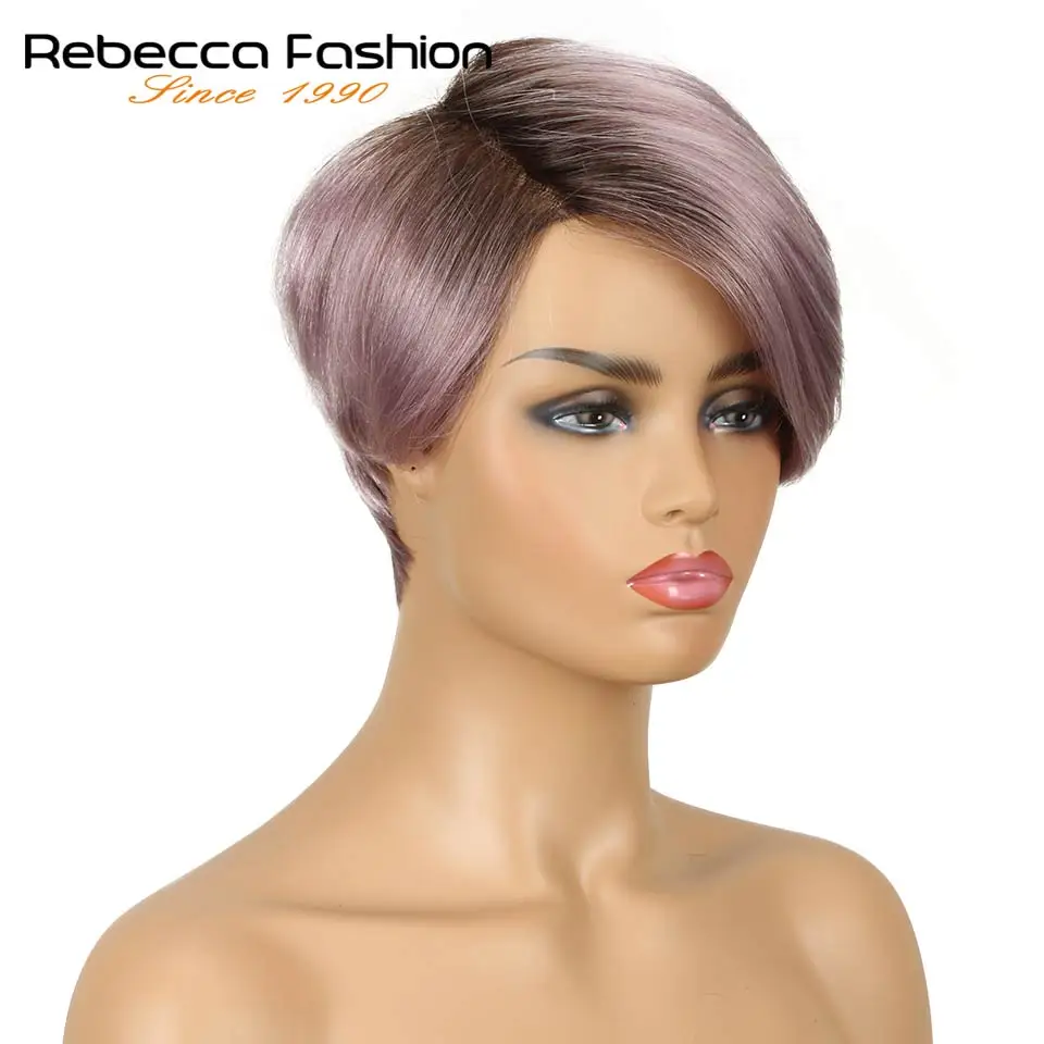 Rebecca L Part Lace Human Hair Wigs For Black Women Peruvian Remy Straight Hair Ombre Lace Wig Fashion Short wigs free shipping