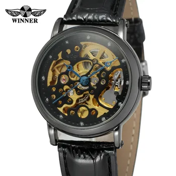 

T-Winner Wrist Watches for Men Automatic Movt Skeleton Leather Strap Brand Best Wrist Watch Color Black luxury watch WRG8110M3