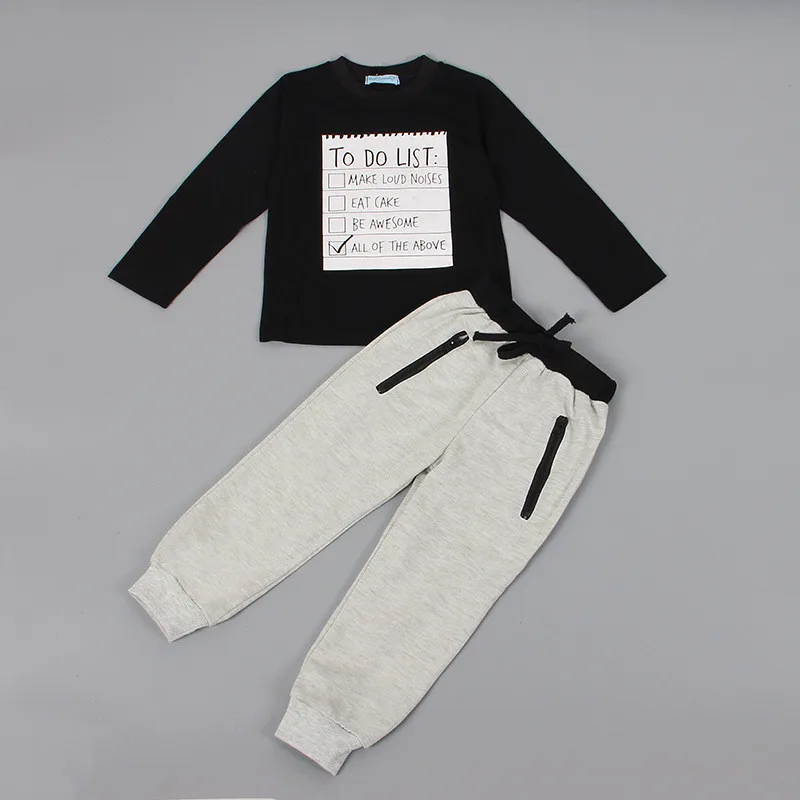 Kids Boy Out Wear Clothing Boy's Black Letter Sport Casual T-shirt + Trousers 2pcs Suits 06