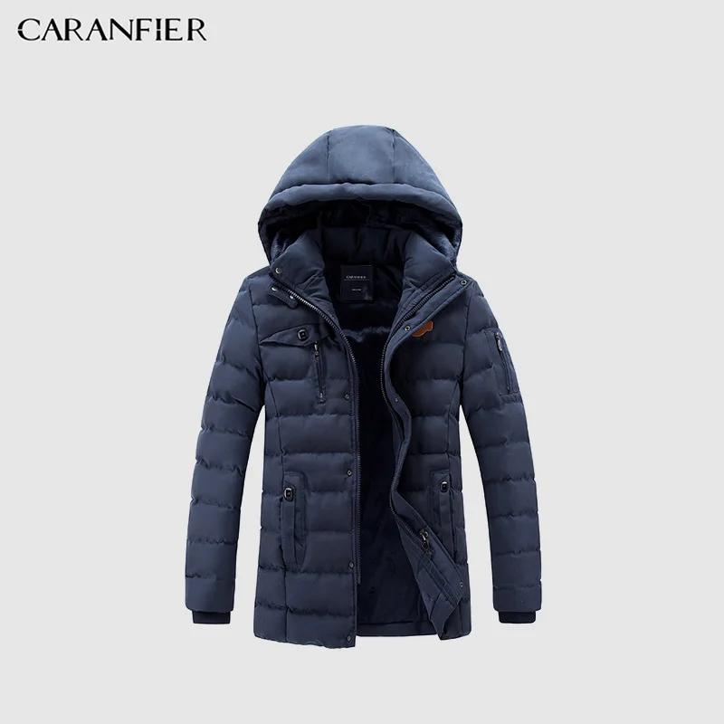CARANFIER, зимние мужские парки с капюшоном, повседневные мужские утепленные куртки с подкладкой, теплые пальто, модные пальто с флисовой подкладкой, Лидер продаж