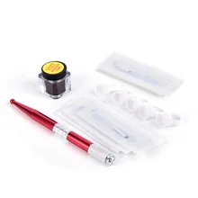 Полуперманентный макияж бровей татуировки наборы набор микроблейдинг ручная Татуировка ручка+ 12 Pin лезвие иглы+ кольцо Чернила чашки+ татуировки чернила