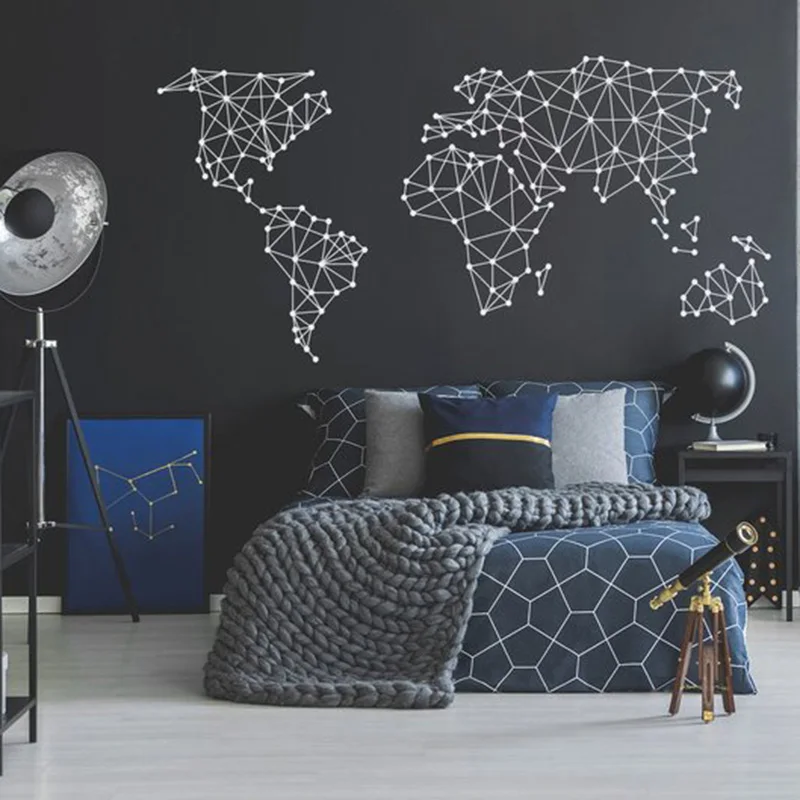Modern vinyl Wall sticker Geometric World Map decal Office Living Room Bedroom child Interior home decoration accessories G314