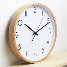 12 inch Round Beech Wood Soundless Wall Clock Living Room Furniture Decore Clock
