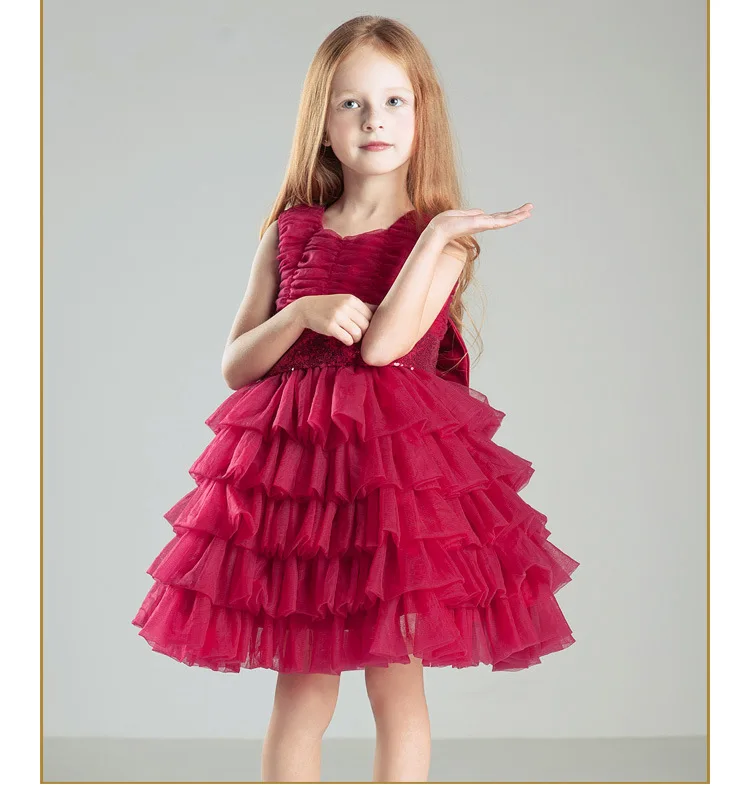 

Little girl elegant flower girl dress round collar paillette cascade falbala pageant dress fashionable girl flower girl dress