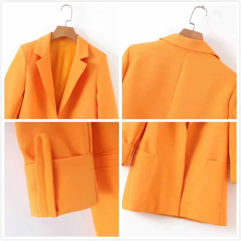 2019 Work Pant Suits OL Two Piece Set Women Orangee Elegant Office Ladies Blazer Jacket & Zipper Trousers Suit Female Outerwear